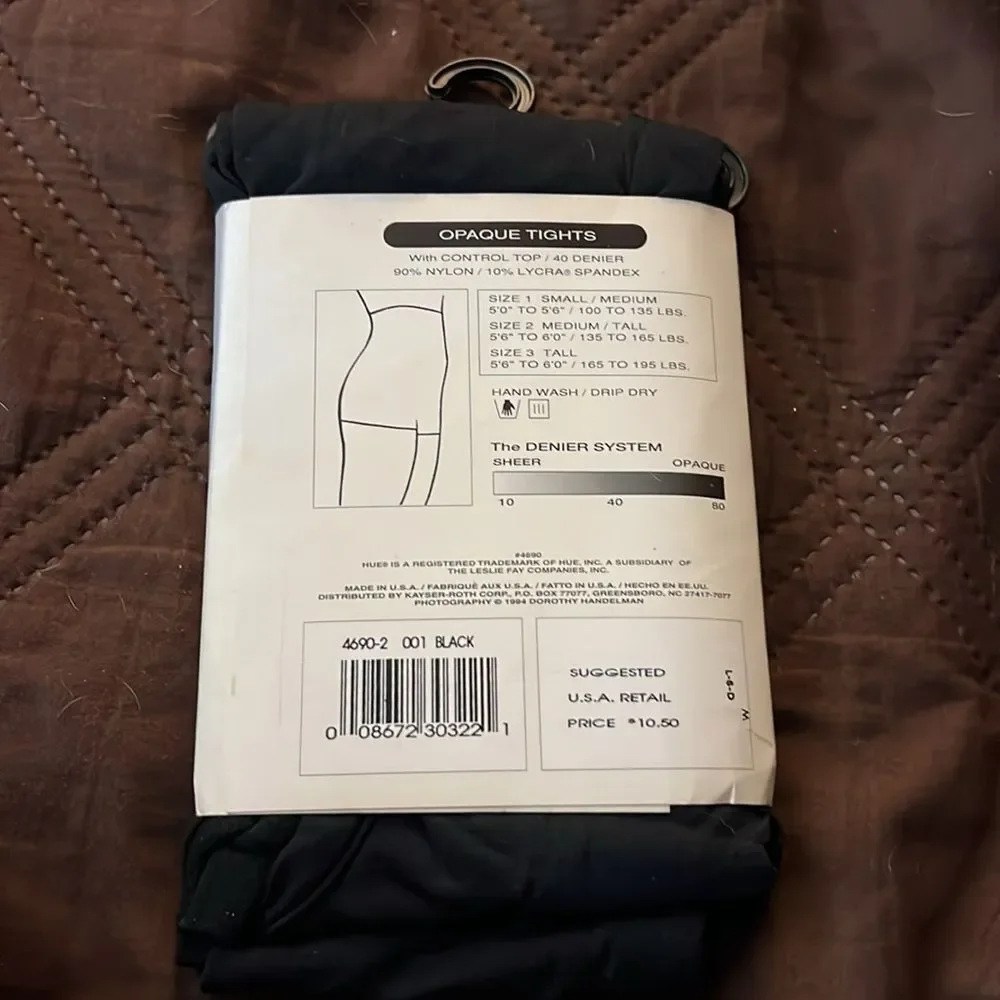 New Hue Opaque control top Tights #4690 Size 2 Black NWT